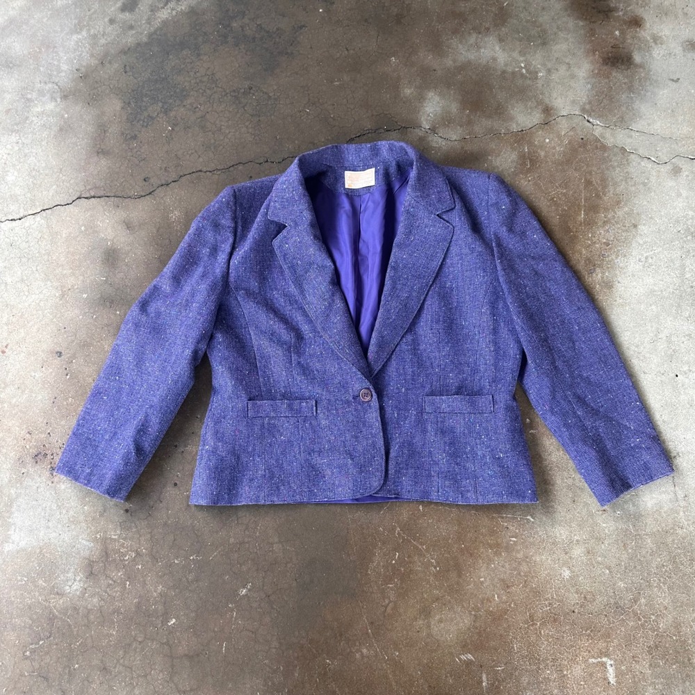 Pendleton Blazer Women L Purple Good Vintage Wool Tweed Multi Color Fleck USA